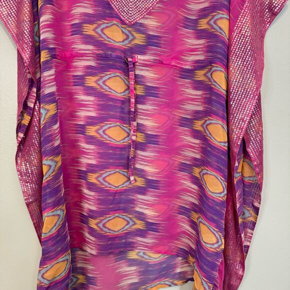 Kyle by Kyle Richards Angel Ikat Print Kaftan Cover Up Women XL Pink Swimwear - Picture 6 of 8